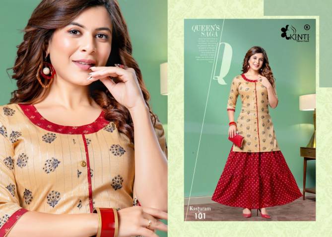 Kinti Kasturam Fancy Ethnic Wear Rayon Printed Top With Skirt Collection